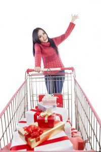 Happy shopper push trolley for winter presents